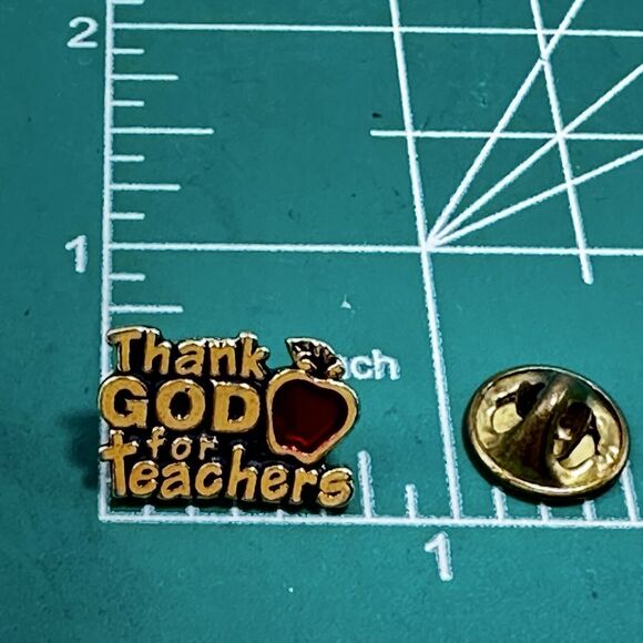 Thank God for‎ Teachers Pin Brooch Apple Red Gold Tone Lapel Religious - Picture 3 of 9